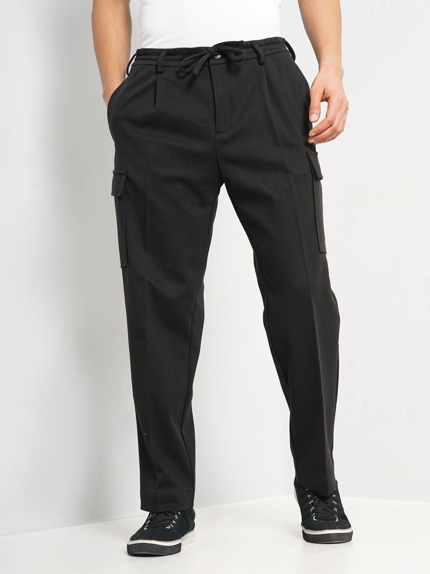 Buy CELIO Men Olive Solid Regular Fit Cotton Cargo Trouser online
