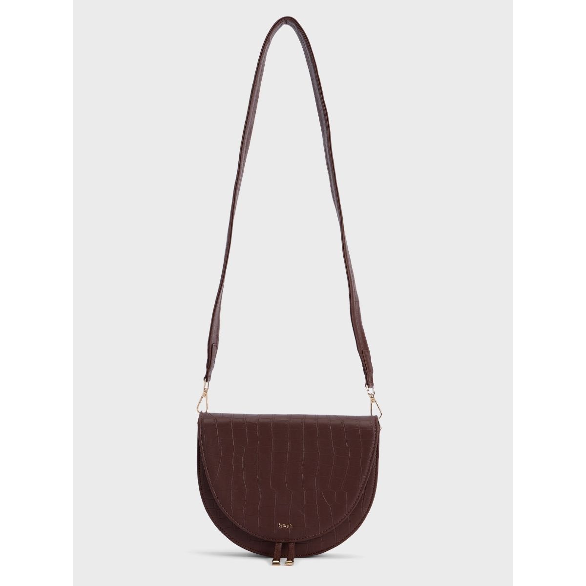 Buy IYKYK by Nykaa Fashion Brown Croc Textured Moon Shaped Sling Bag Online