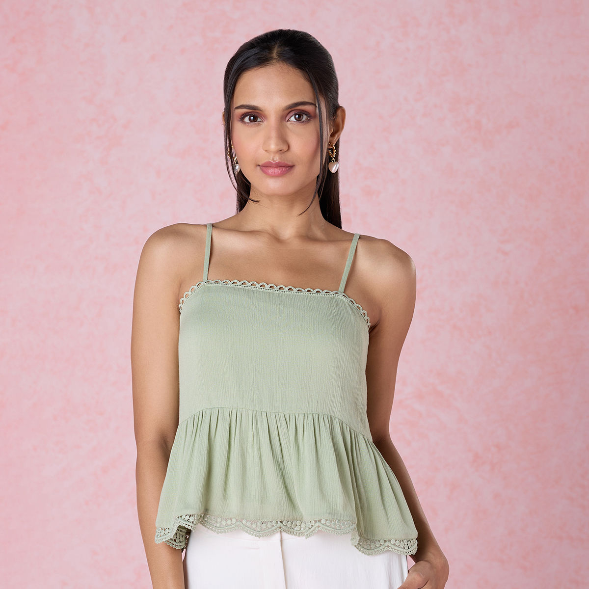 Twenty Dresses By Nykaa Fashion Mint Green Shoulder Strap Top: Buy ...