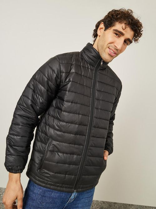 Buy Styli Zip Through Relaxed Fit Puffer Jacket Black Online