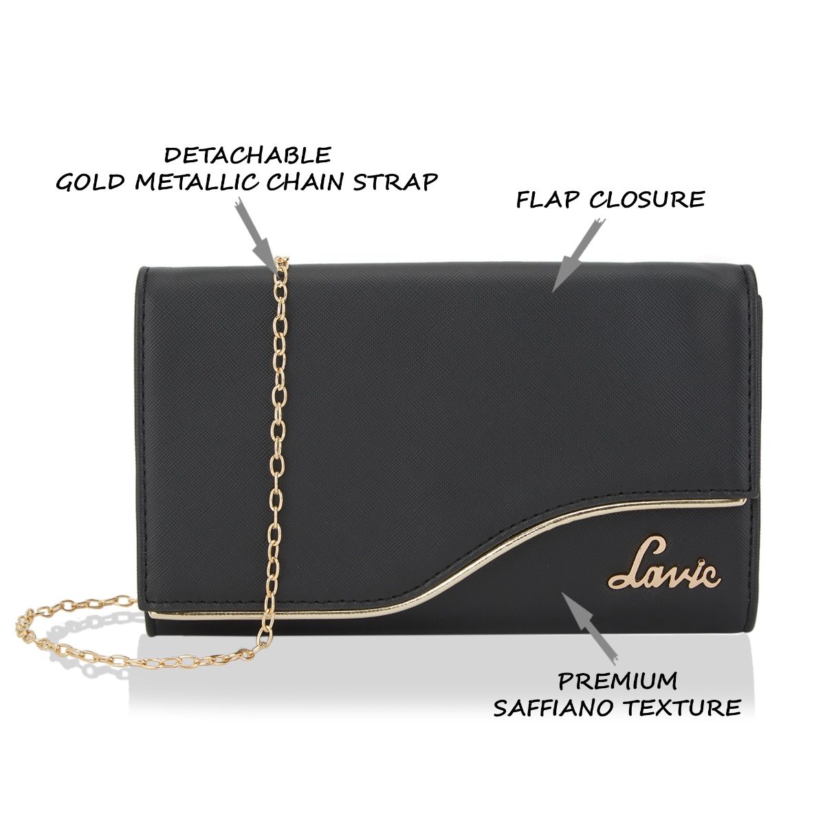 Lavie Curve Ava Women Envelope Clutch Black (S) Buy Lavie Curve Ava Women Envelope Clutch