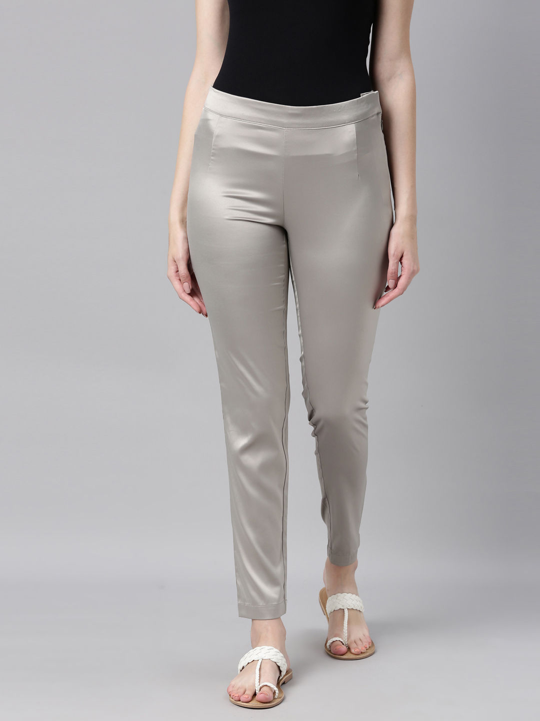 Go Colors Women Silver Solid Polyester Mid Rise Shiny Pants  Grey Buy Go  Colors Women Silver Solid Polyester Mid Rise Shiny Pants  Grey Online at  Best Price in India  Nykaa
