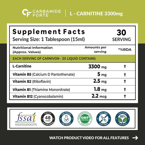 rda of l carnitine Carbamide Forte L-Carnitine 3300mg Liquid