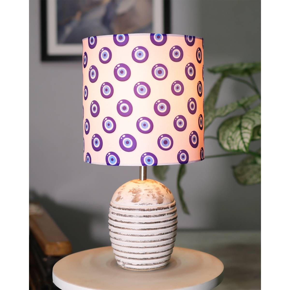 Homesake Ribbed Table Lamp Wood Turkish Evil Eye