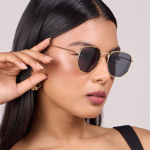 Hexagonal Sunglasses Black Goggles With Golden Frame Pipa Bella By