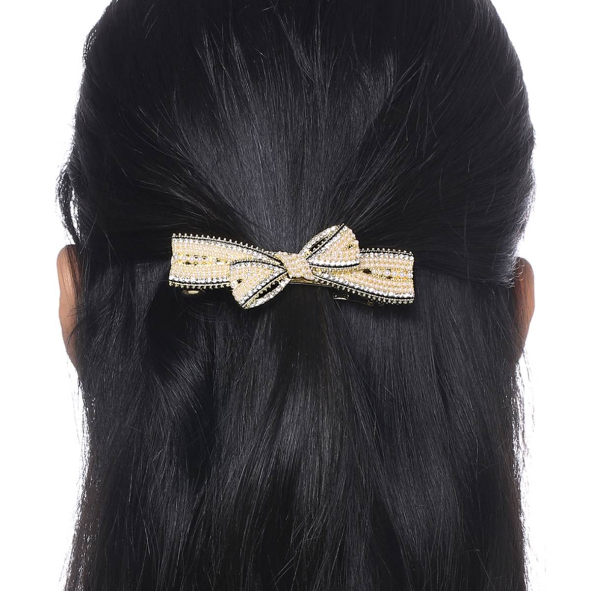 Yellow Chimes Women White and Gold-Toned Beaded Tic Tac Hair Clip