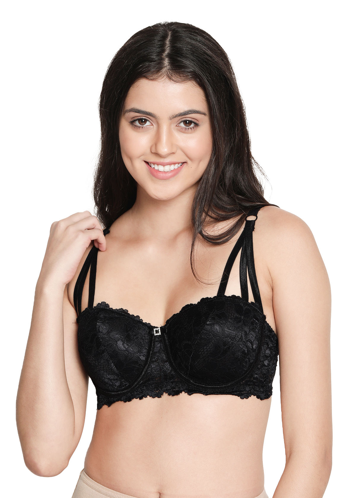 Shyaway Susie Demi Coverage Underwired Strappy Front Balconette Lightly  Padded Bra -Black (32C)