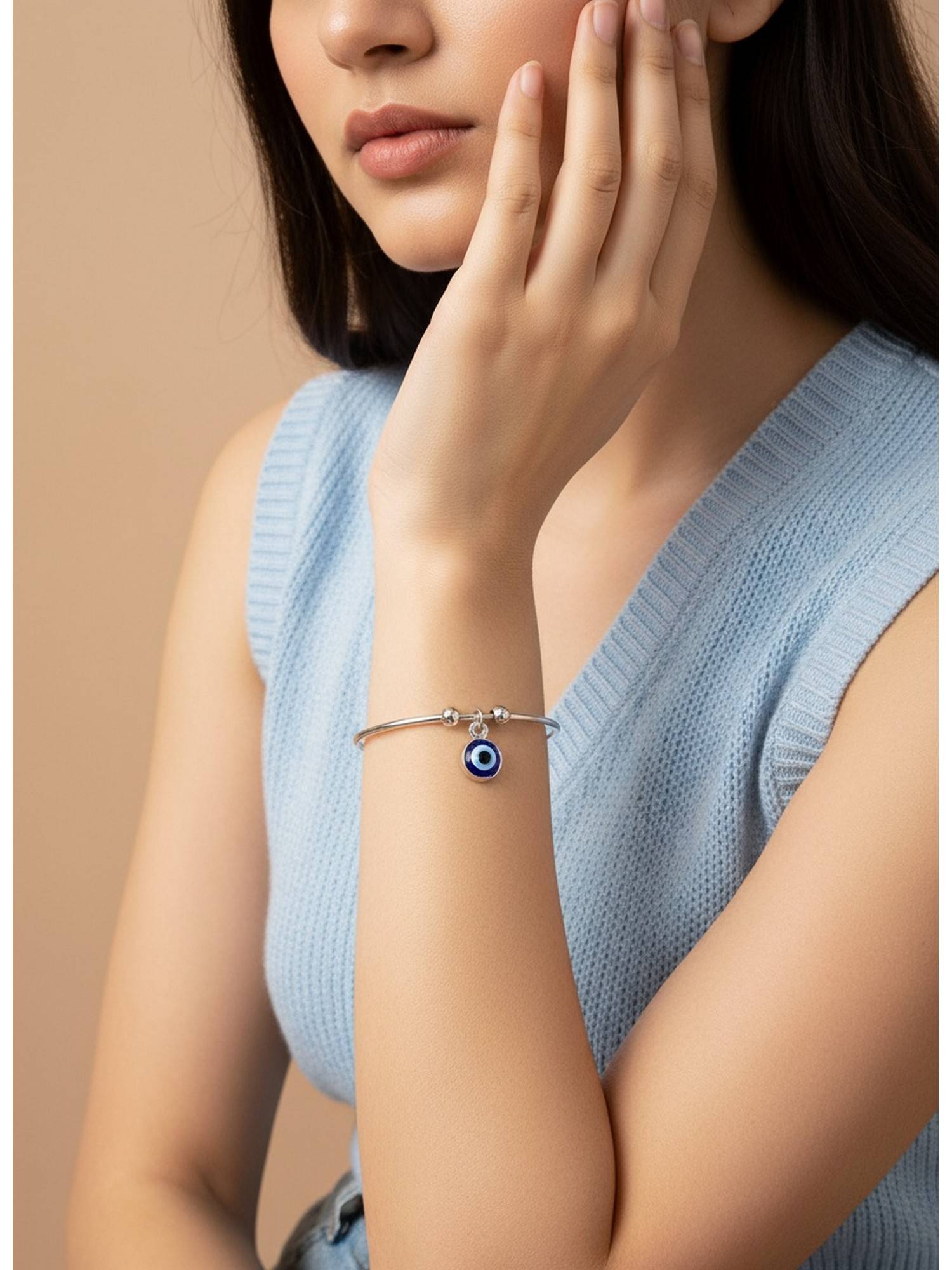 NVR Silver Evil Eye Adjustable Bracelet