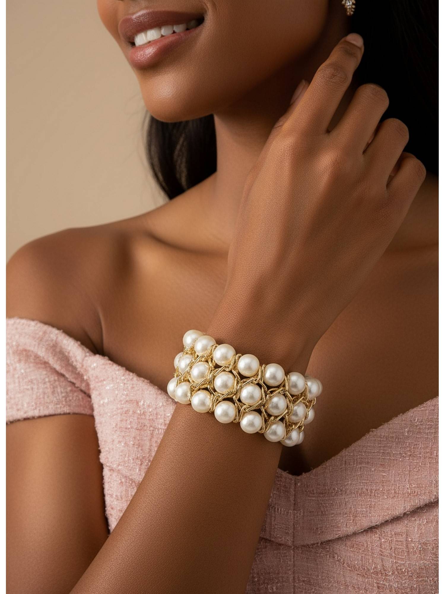 NVR White Beaded Elasticated Bracelet