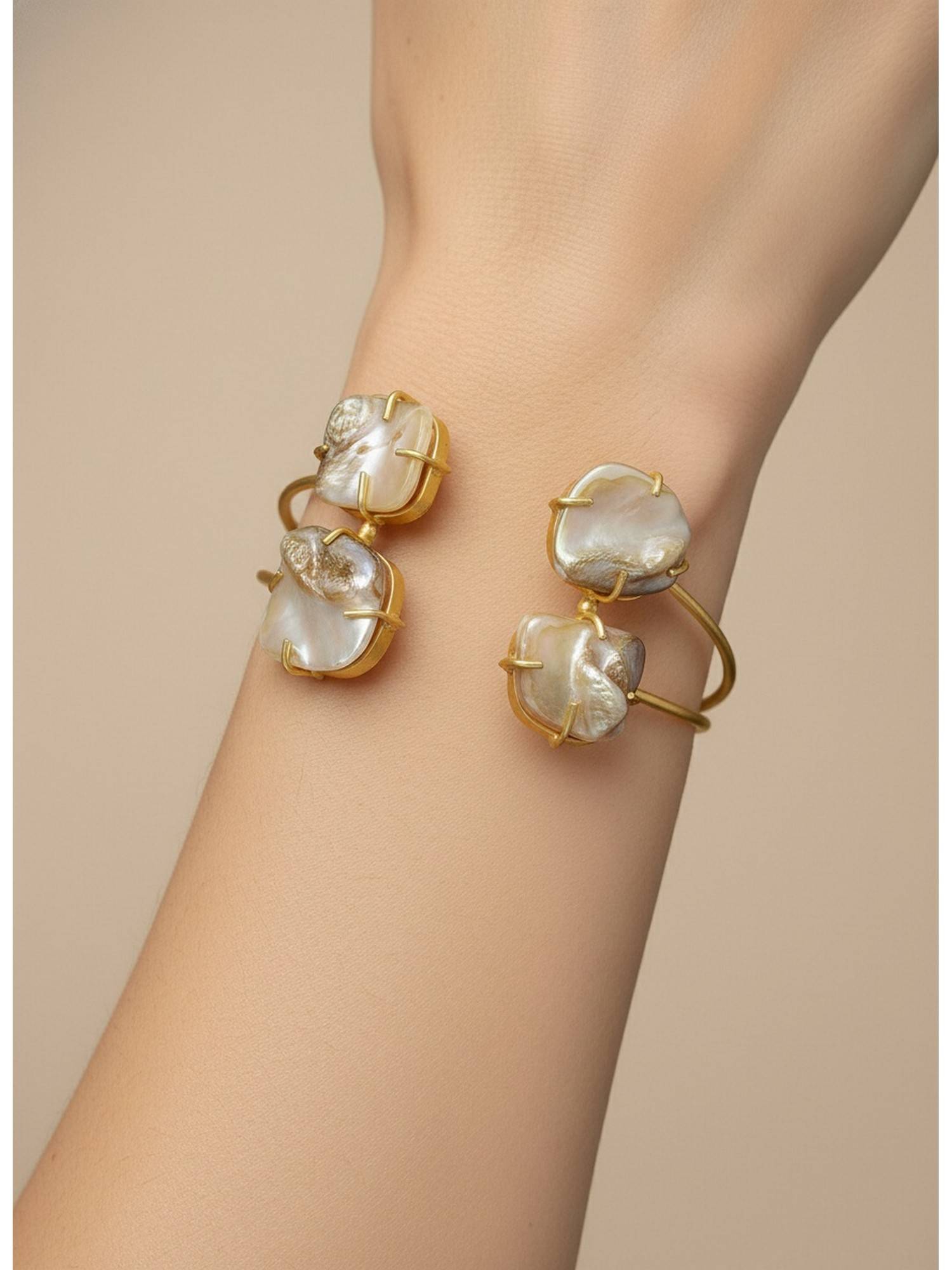 NVR Gold Plated Mother Of Pearl Handcrafted Cuff Bracelet