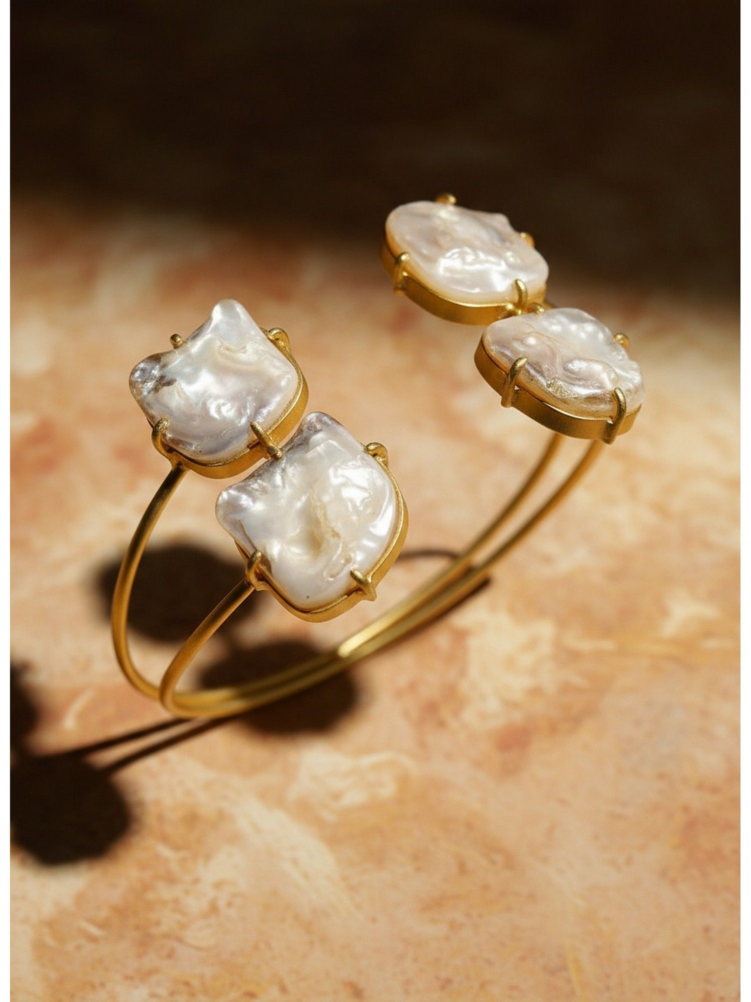 Buy NVR Gold Plated Mother Of Pearl Handcrafted Cuff Bracelet Online