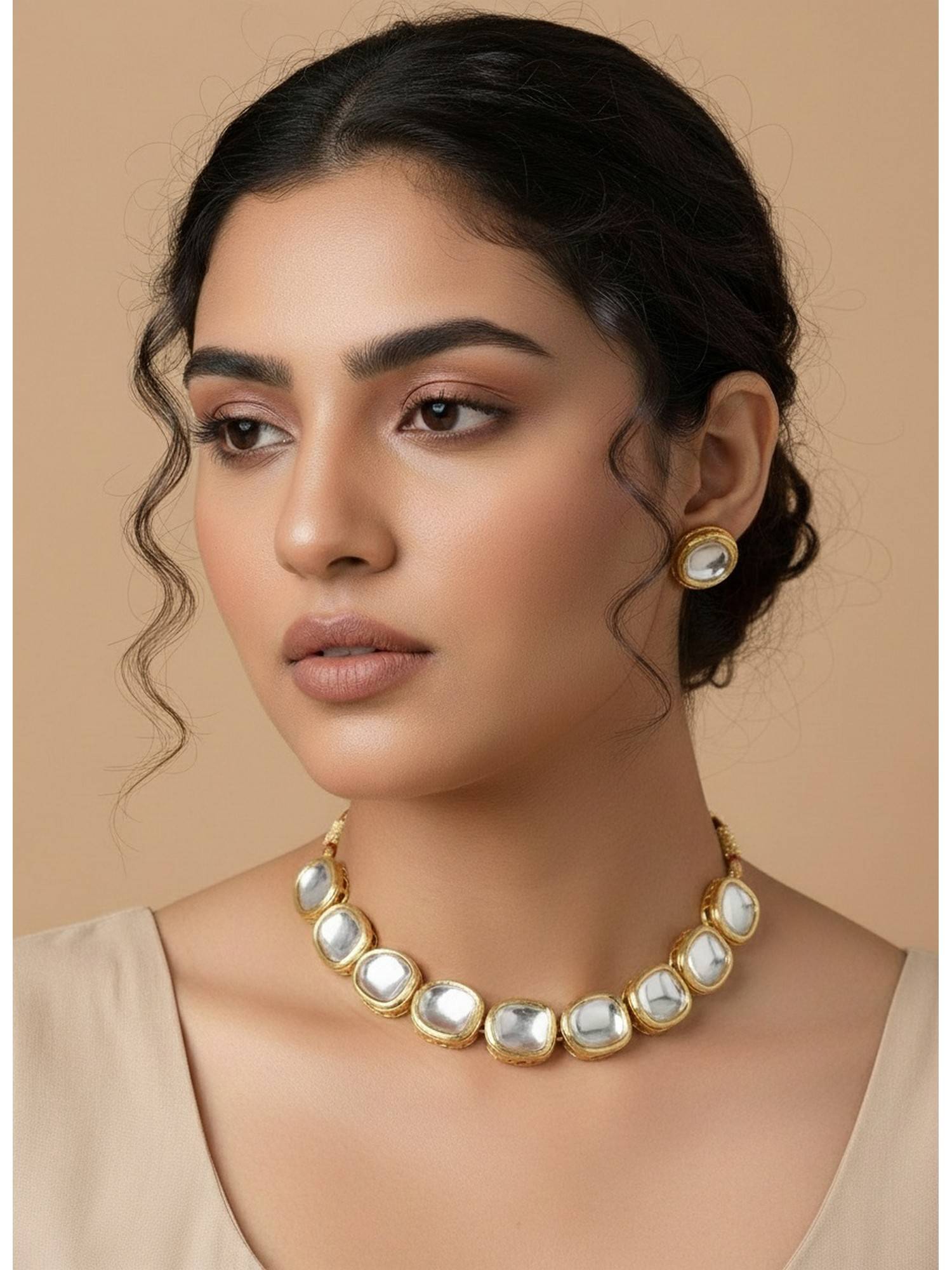 NVR White Kundan-Studded Handcrafted Jewellery Set