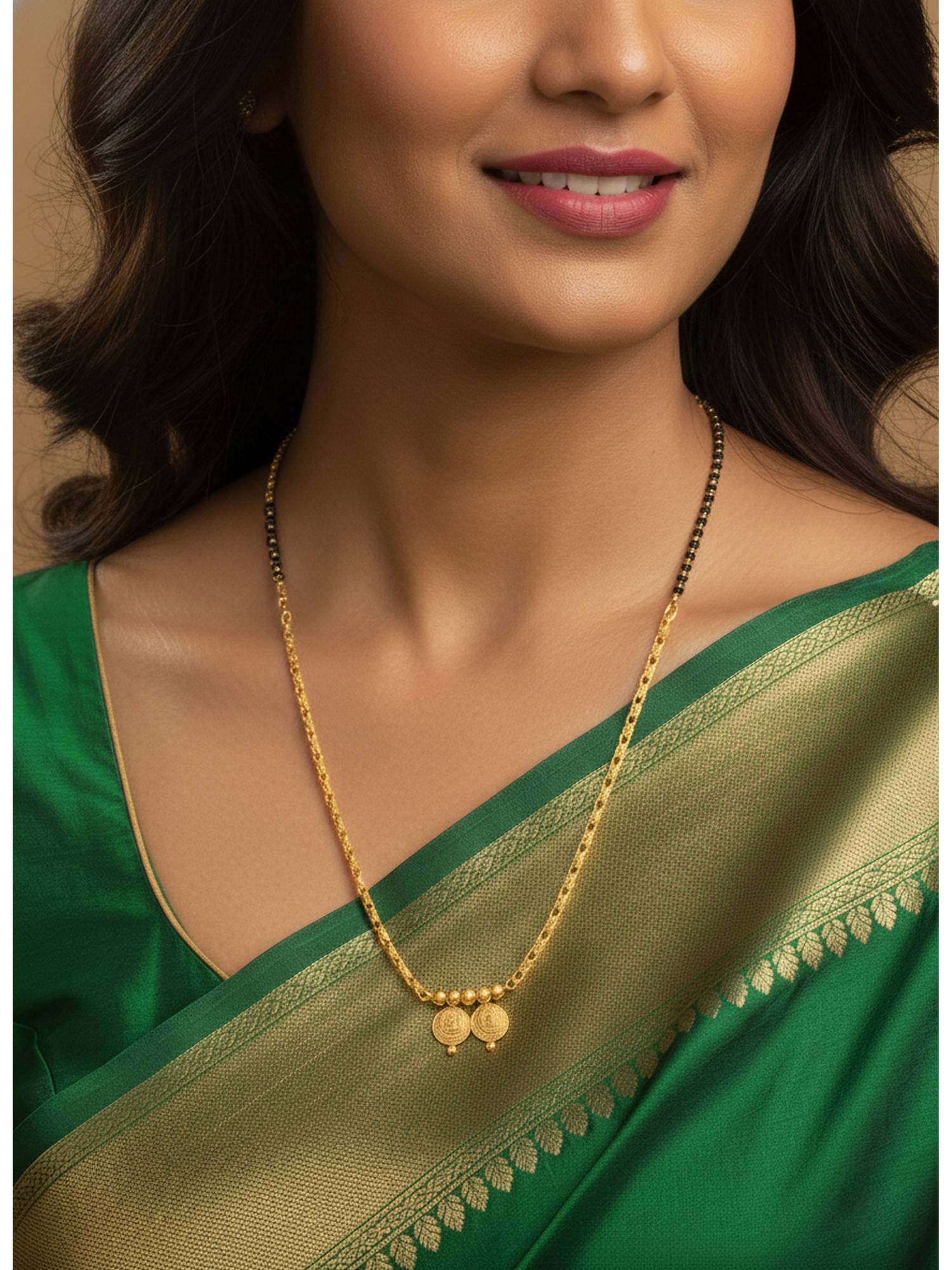 NVR Gold Plated Black Beaded Mangalsutra