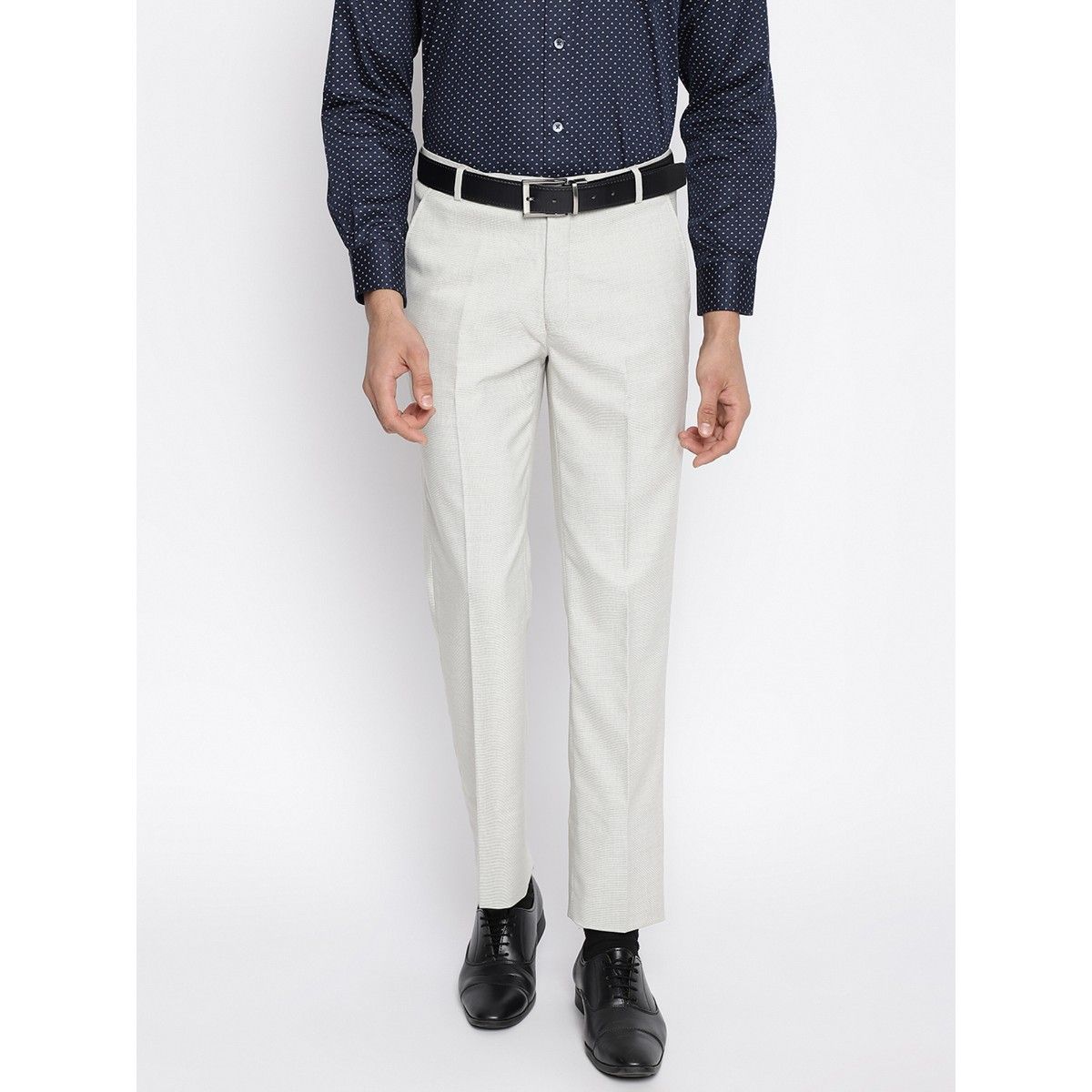 Buy JadeBlue Mens Black Terry Wool Classic Fit Solid Formal Trouser online