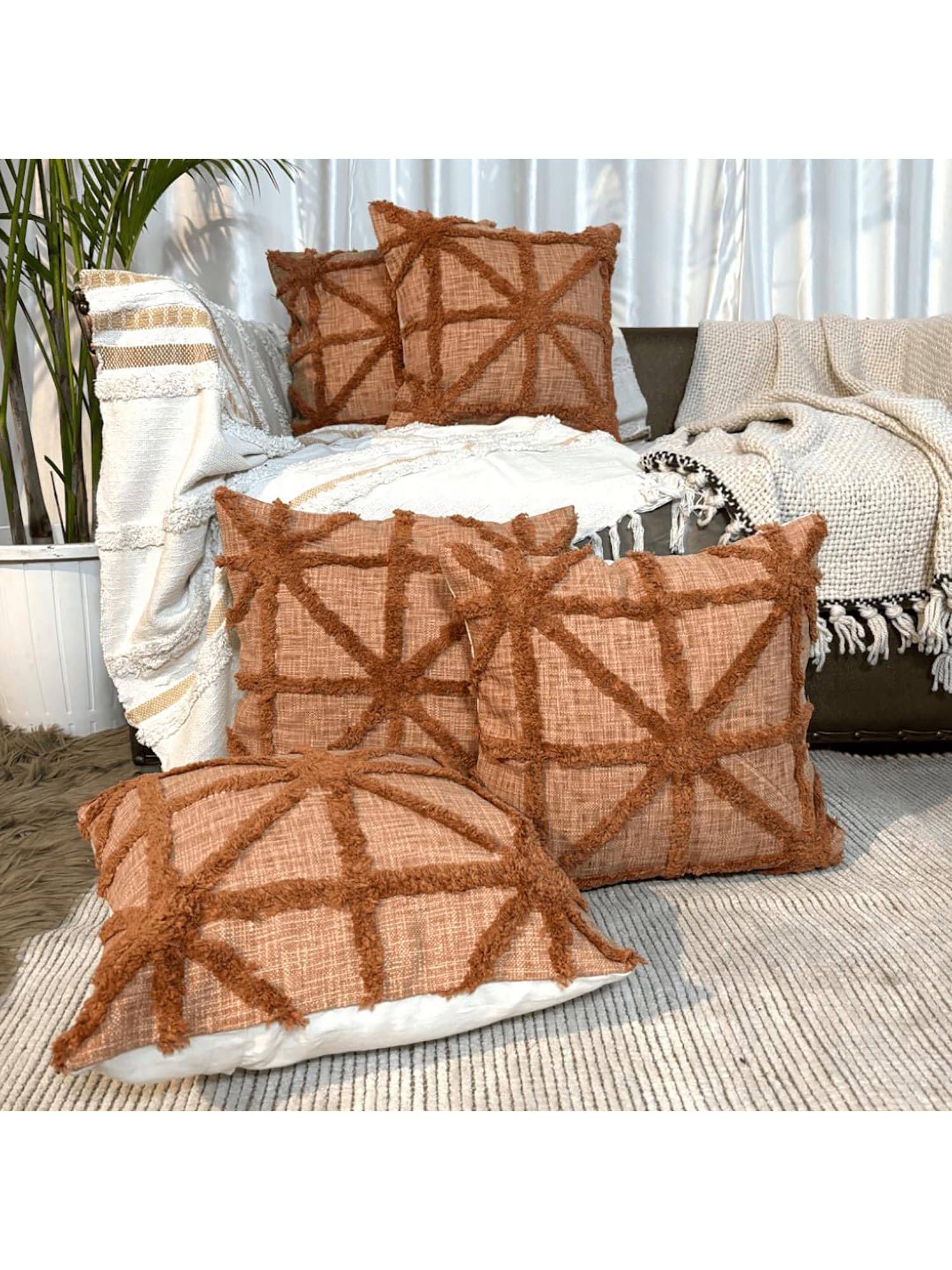 LUSHLYF Rustic Crisscross Tufted Cushion Cover Handcrafted Bold Tufted Design (Pack of 5)