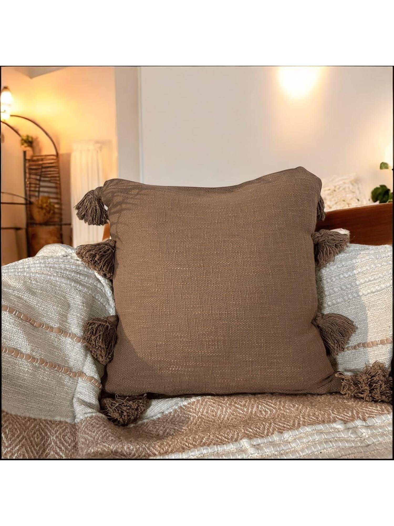 LUSHLYF Rustic Charm Tassel Tufted Cushion Cover Handcrafted Tassels