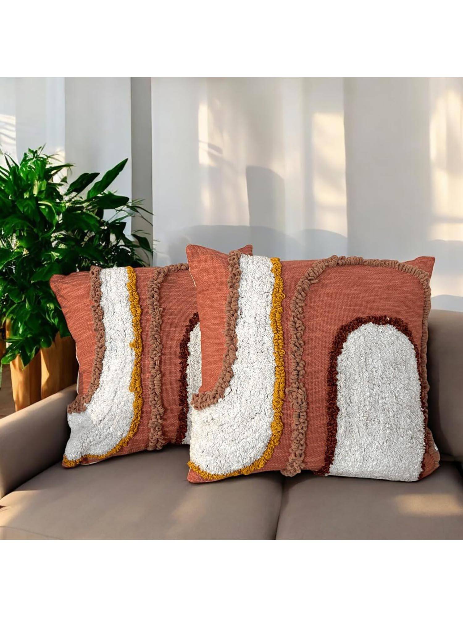 LUSHLYF Sunset Arc Tufted Cushion Cover Terracotta & Abstract Arch Design (Pack of 2)