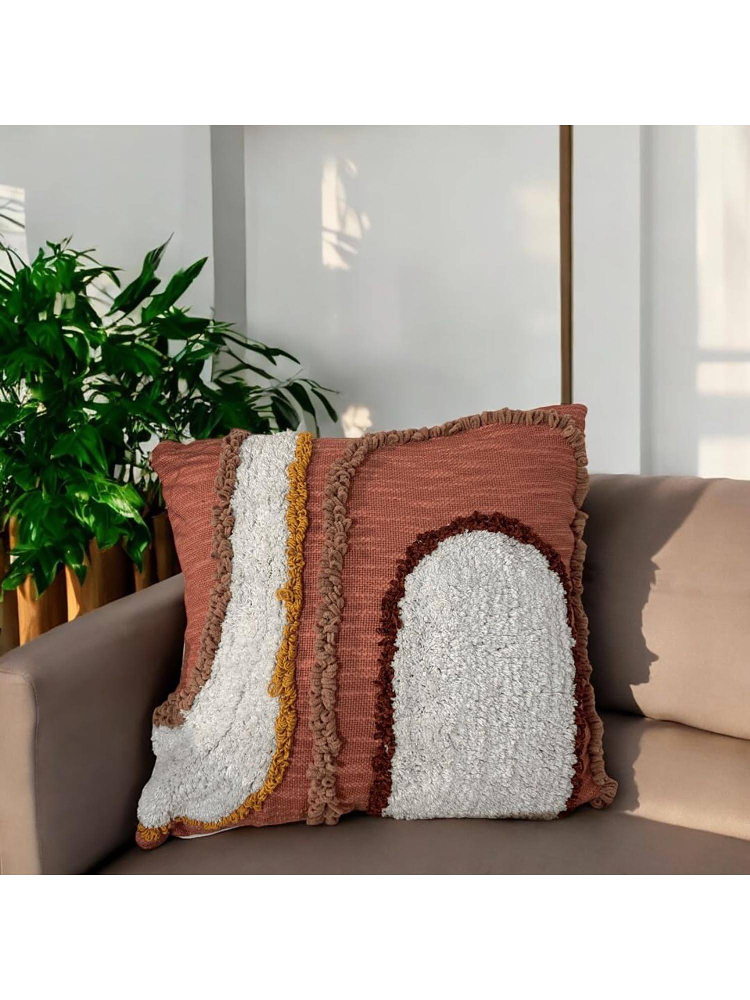 LUSHLYF Sunset Arc Tufted Cushion Cover Terracotta & Abstract Arch Design