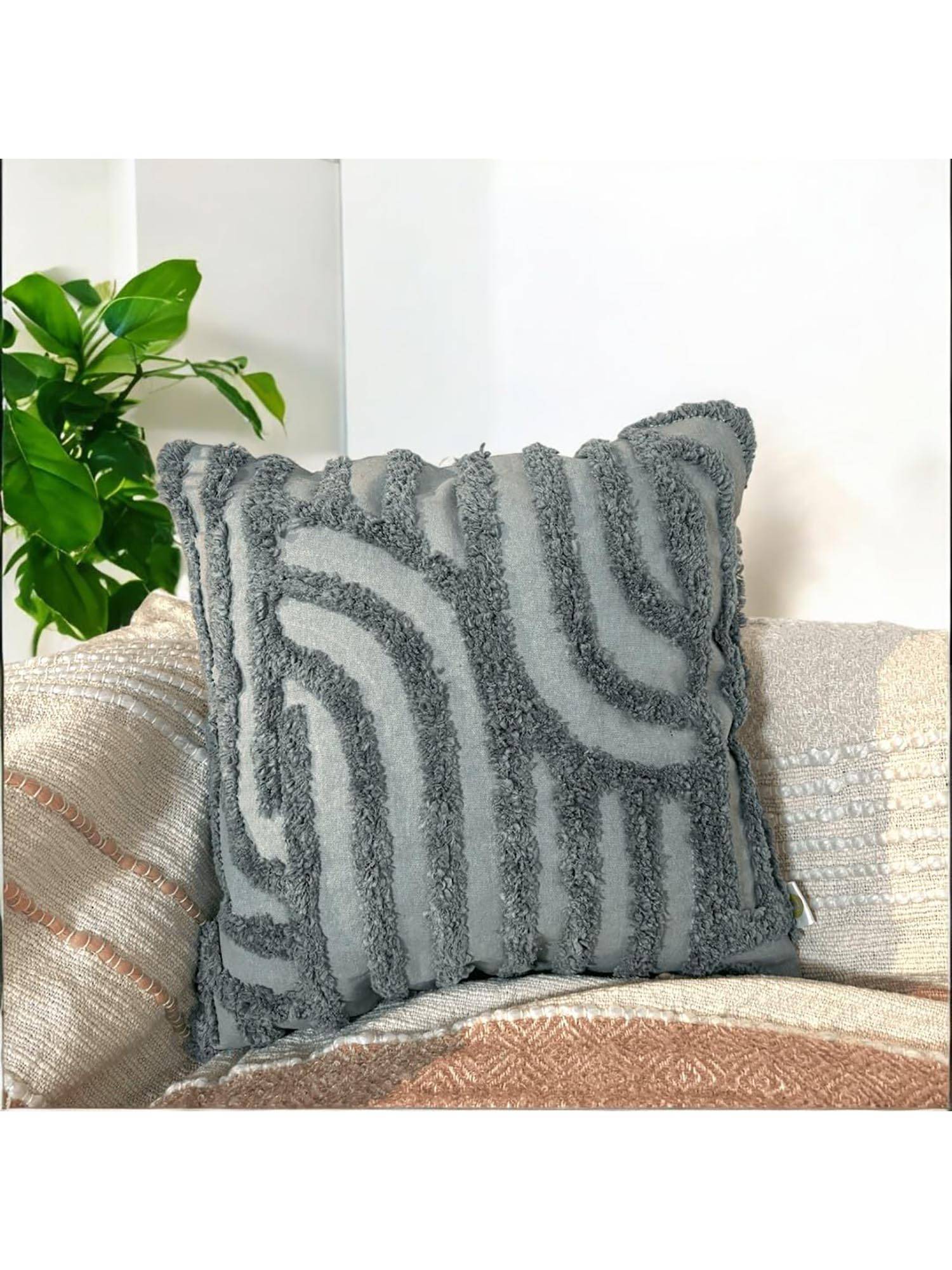 LUSHLYF Sage Stripes Tufted Cushion Cover Cotton Slub Decorative