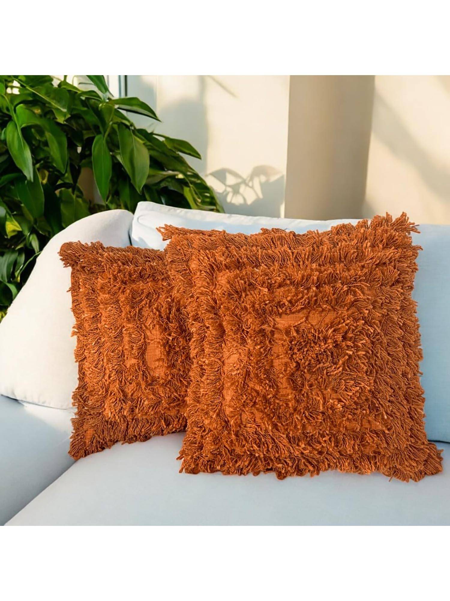 LUSHLYF Terracotta Bliss Shaggy Cushion Cover Plush Tufted Texture Cozy Boho & Rustic (Pack of 2)