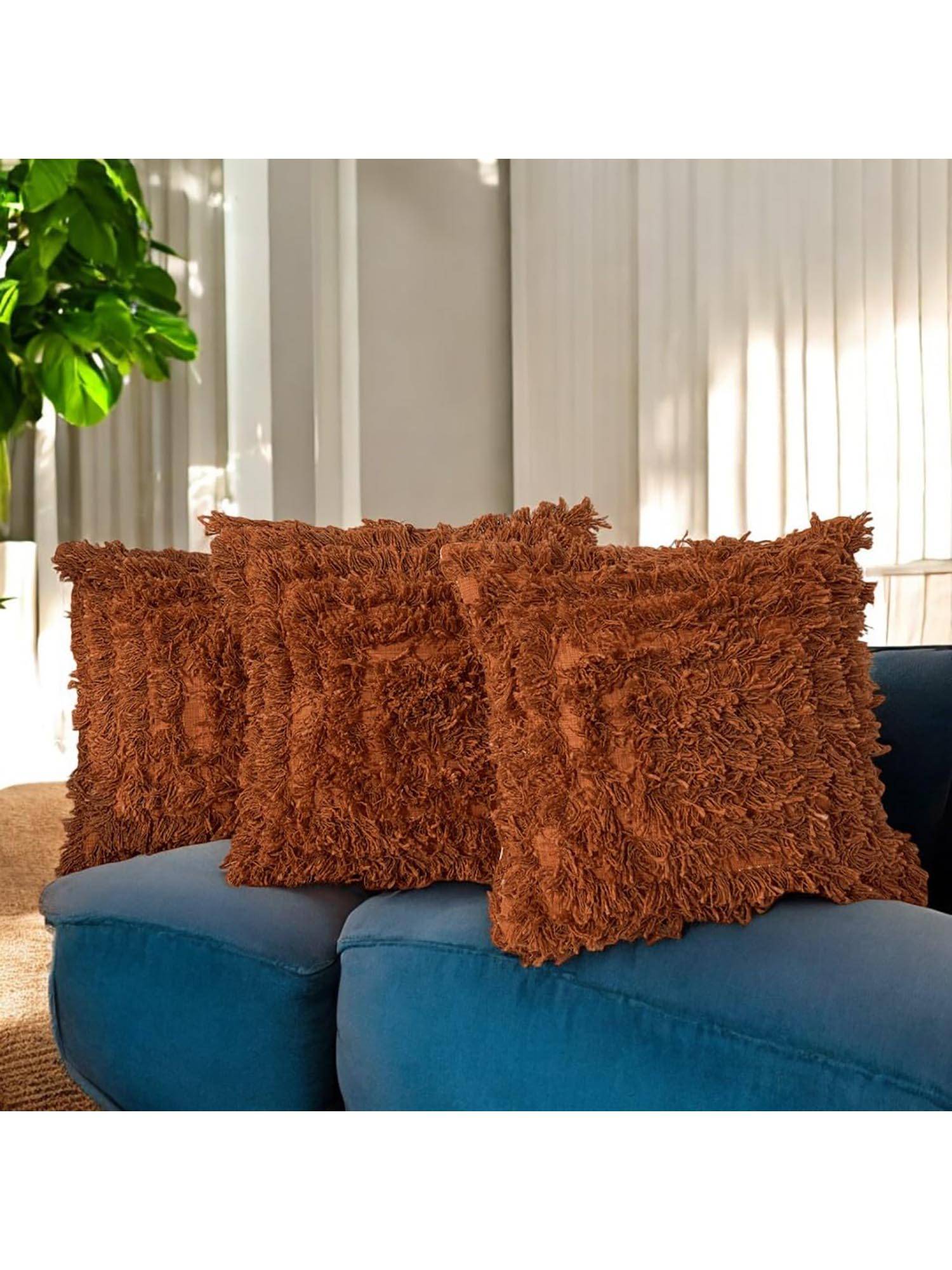 LUSHLYF Terracotta Bliss Shaggy Cushion Cover Plush Tufted Texture Cozy Boho & Rustic (Pack of 3)