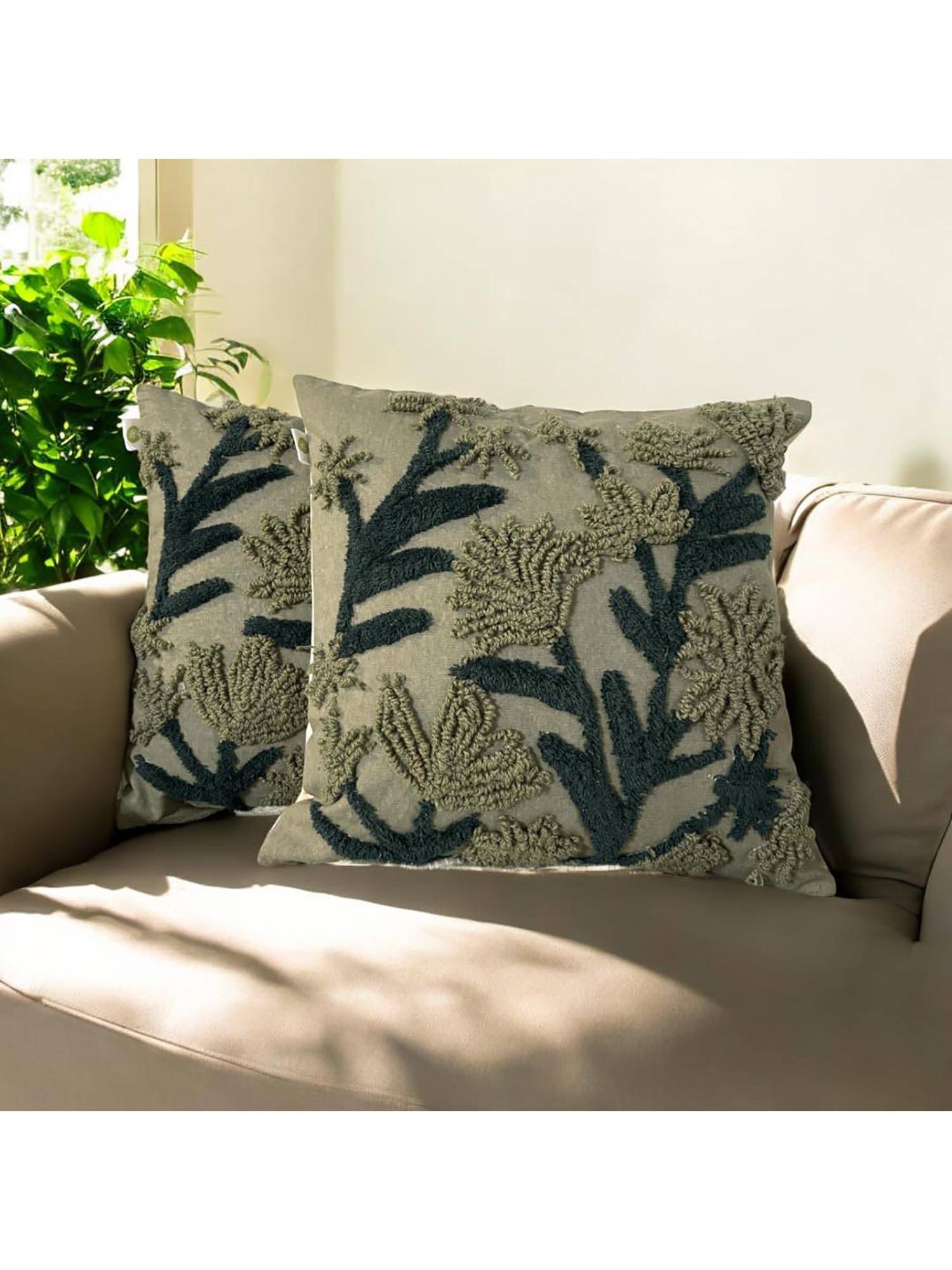 LUSHLYF Verdant Vines Tufted Cushion Cover Intricate Green Tufted Design (Pack of 2)