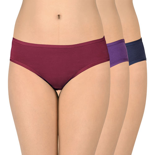 Buy Amante Solid Low Rise Bikini (Pack of 3) - Multi-Color (L) Online
