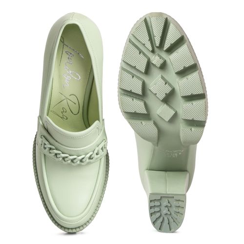 Buy London Rag Green Chunky High Heel Loafers Online