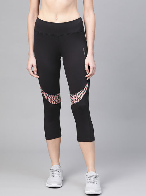 Alcis Women Black Solid Three-Fourth Training Tights (XXL)