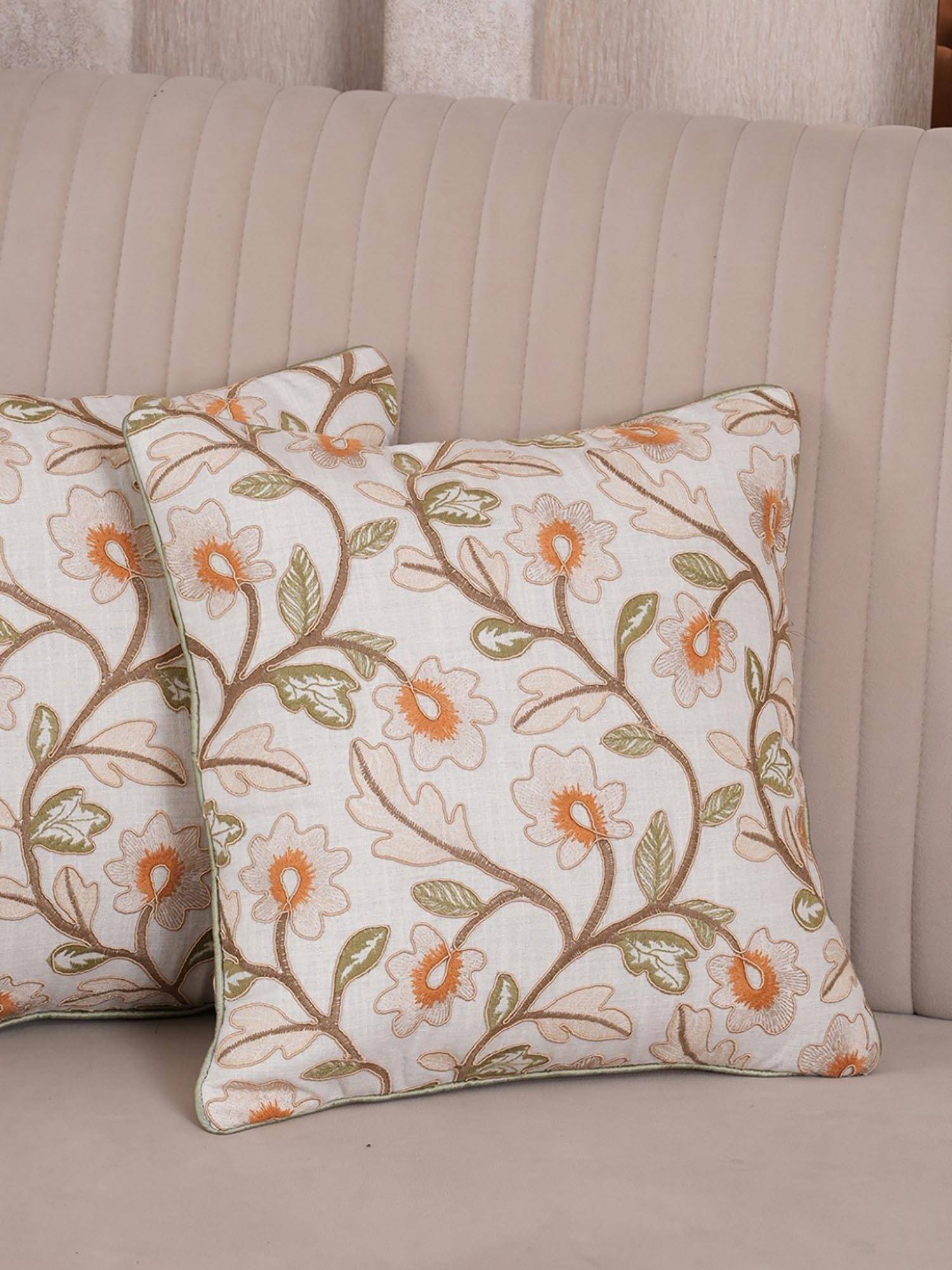 HOME 360 Orange Polycotton Floral Cushion Cover