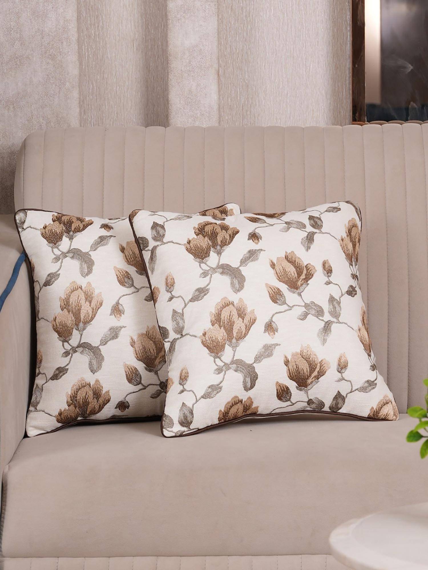 HOME 360 Brown Polycotton Floral Cushion Cover (Pack of 2)