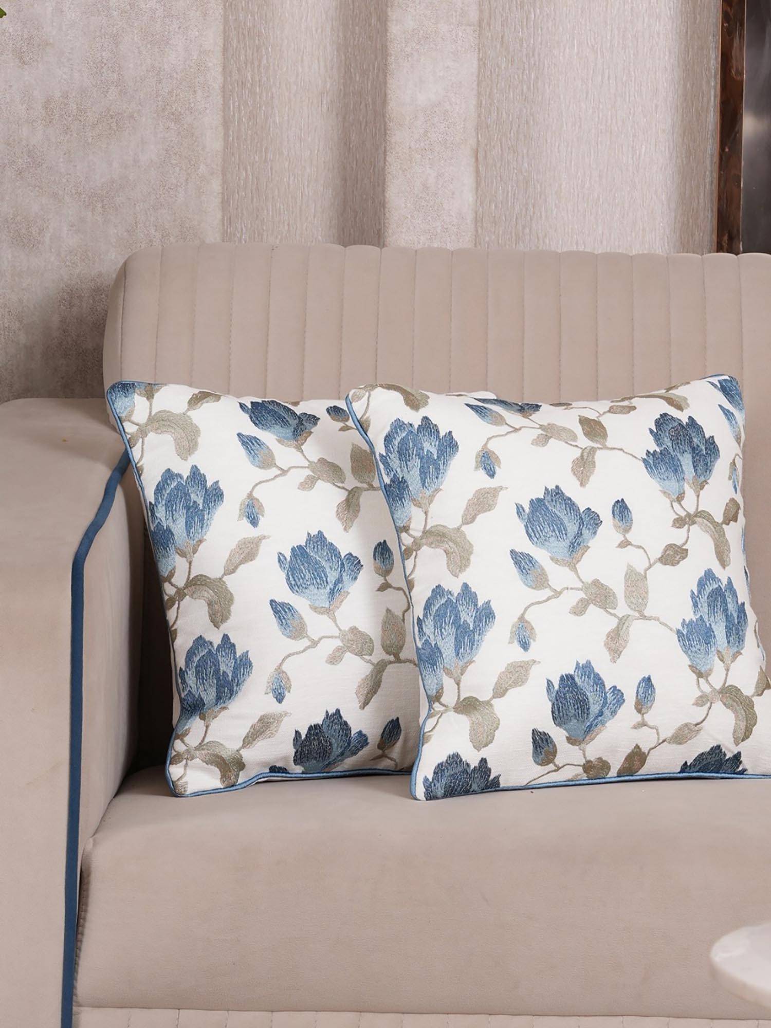 HOME 360 Blue Polycotton Floral Cushion Cover (Pack of 2)