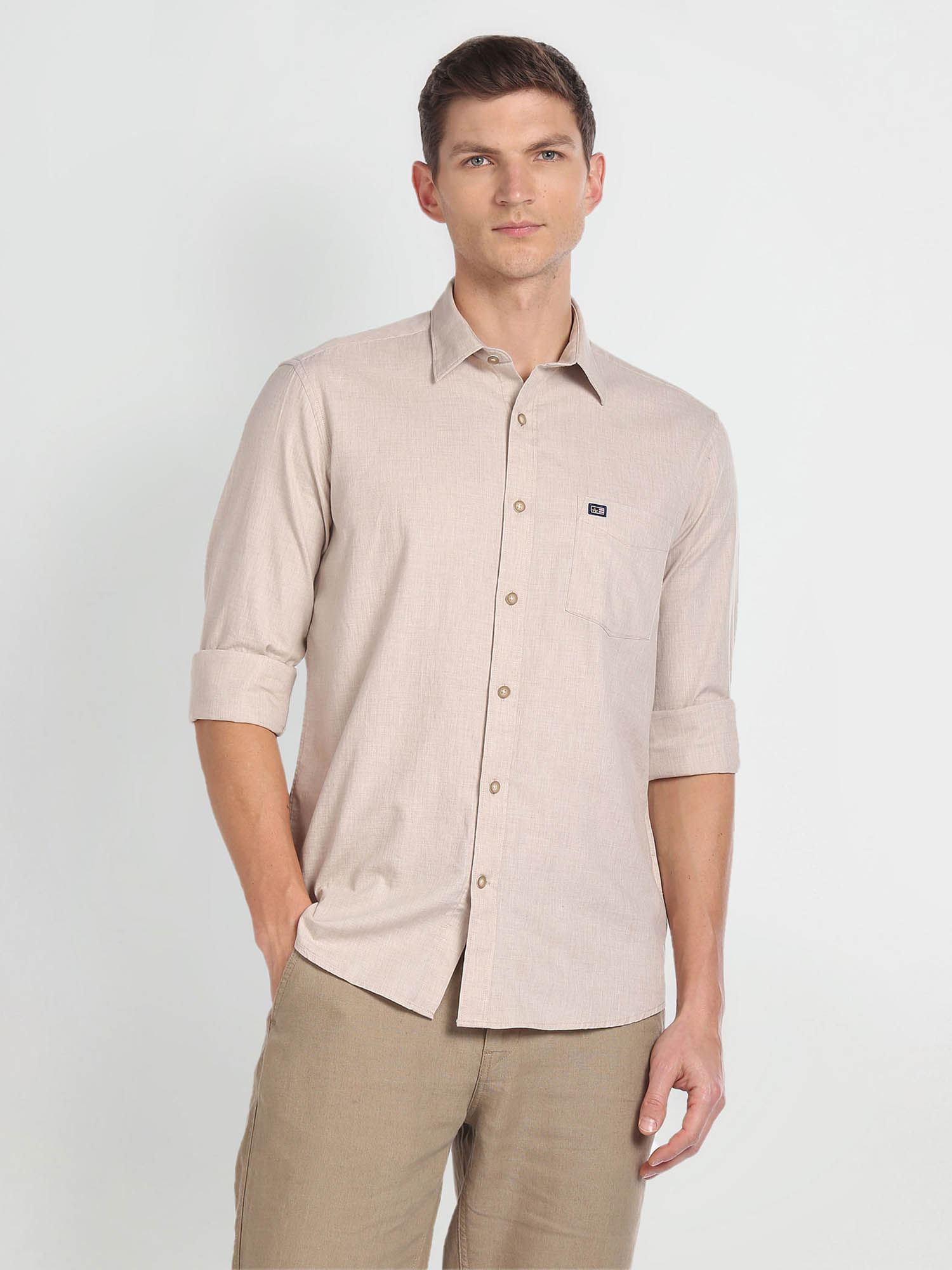 Buy Arrow Sports Heathered Herringbone Shirt online