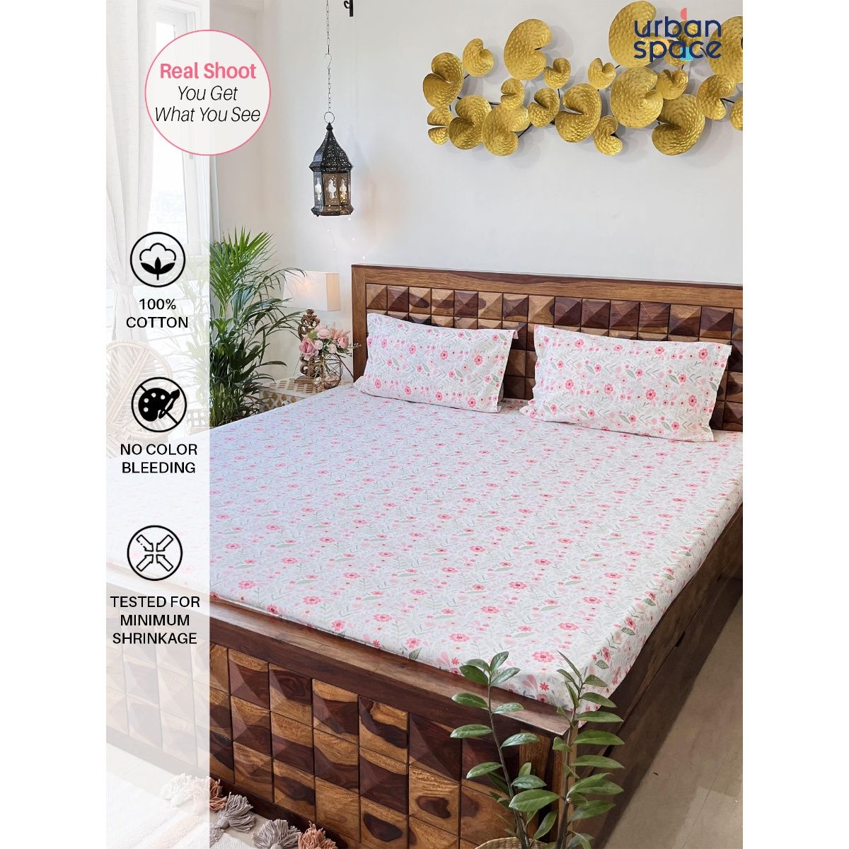 Urban Space Divine 144 Tc Cotton Bedsheets For Double Bed Zinnia