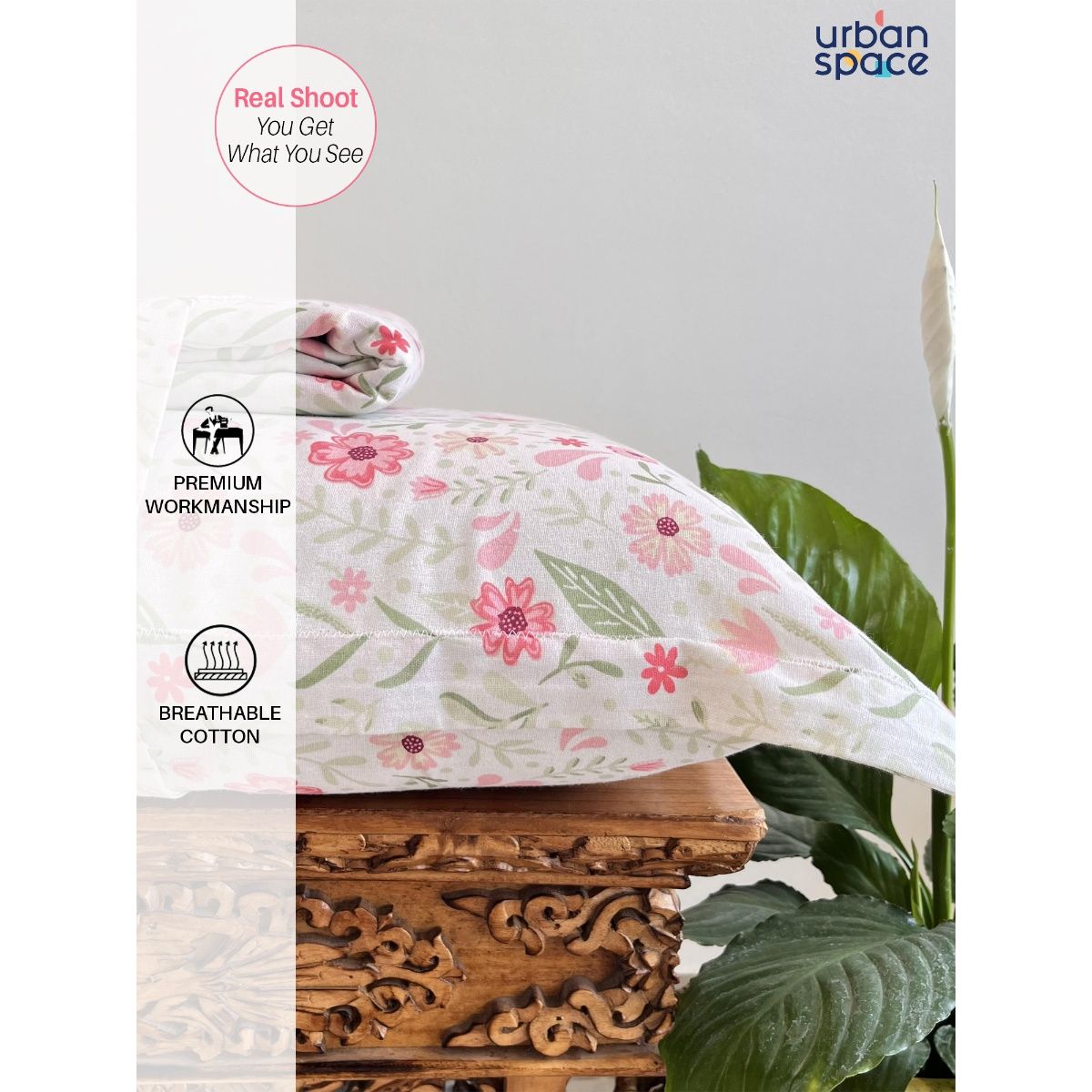 Urban Space Divine 144 Tc Cotton Bedsheets For Double Bed Zinnia