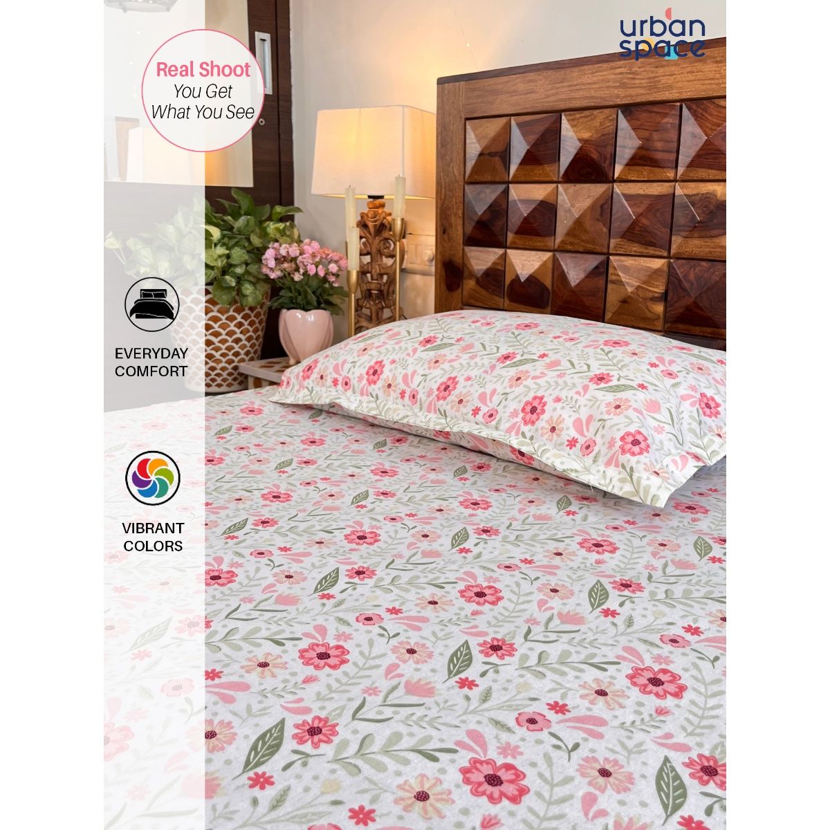 Urban Space Divine 144 Tc Cotton Bedsheets For Double Bed Zinnia