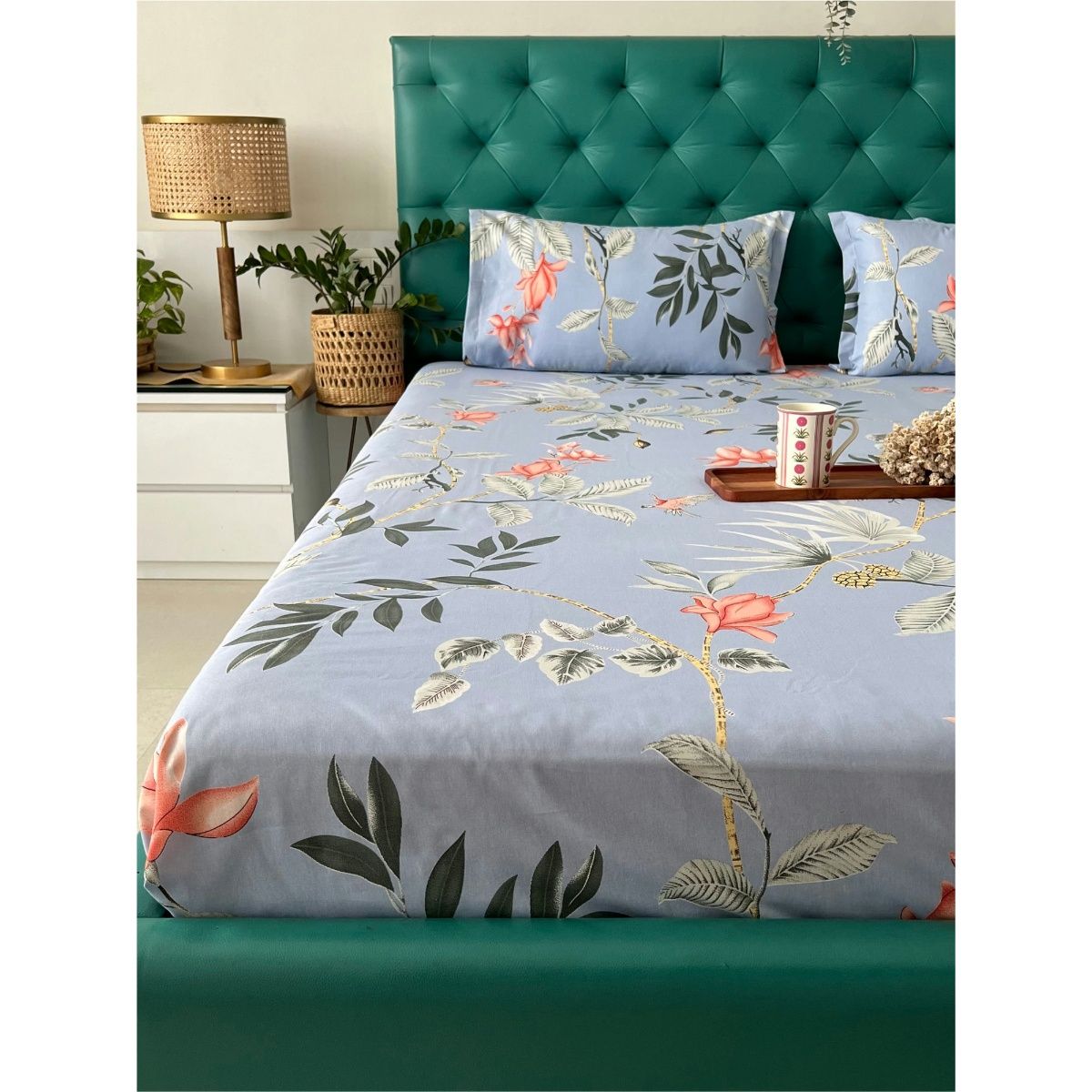 Urban Space Serene 200 Tc Cotton Bedsheets For Single Bed - Bloom Ray Grey