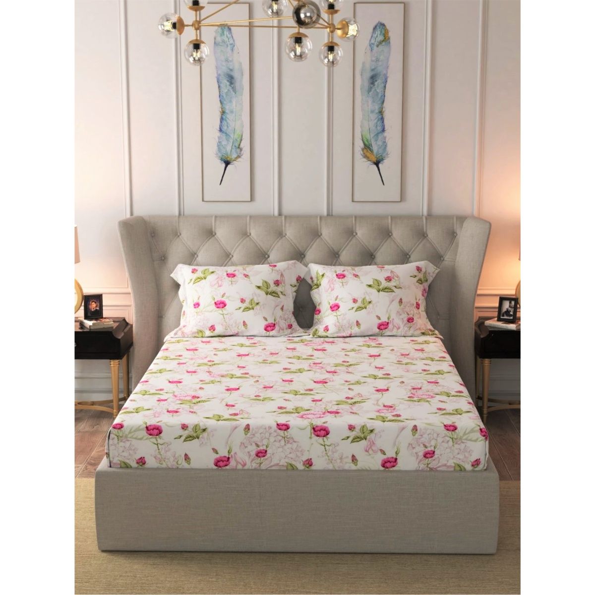 Urban Space Serene 200 Tc Cotton Bedsheets For Double Bed Floral Ruby