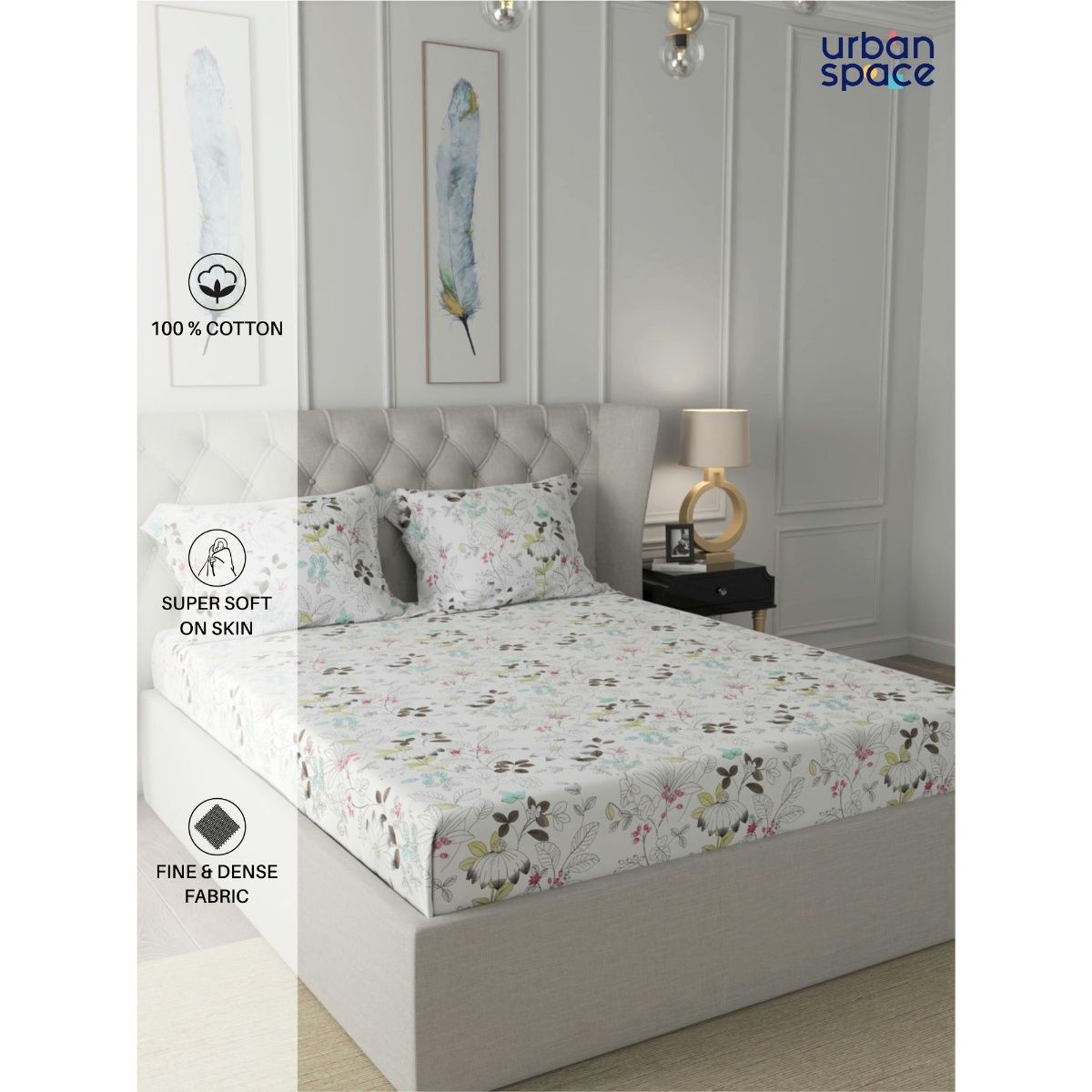 Buy Urban Space Serene 200 Tc Cotton Bedsheets For King Fitted Bed