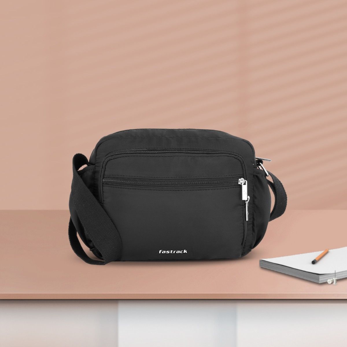 Buy Fastrack Black Nylon Sling Bag (M) Online