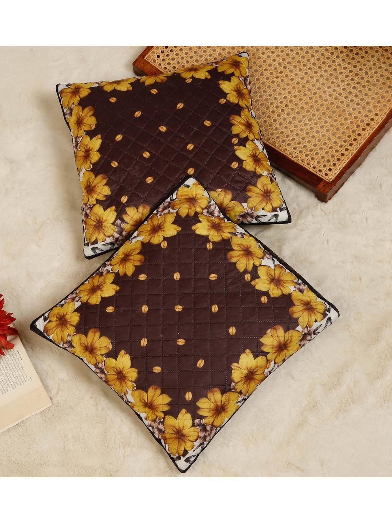 HOSTA HOMES Soft Velvet Quilted Floral Cushion Covers (Pack Of 2) (16x16 Inches)