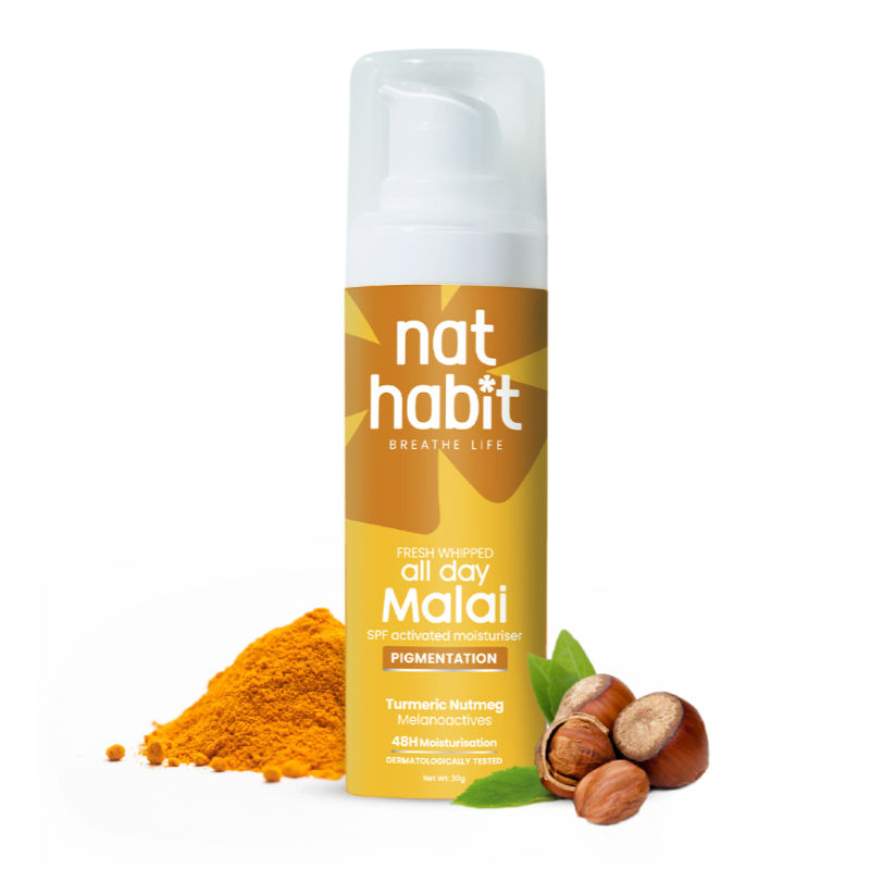 Nat Habit Turmeric Nutmeg Face Moisturizer Malai, Pigmentation Cream, Sun Burn Healing & UV Protect