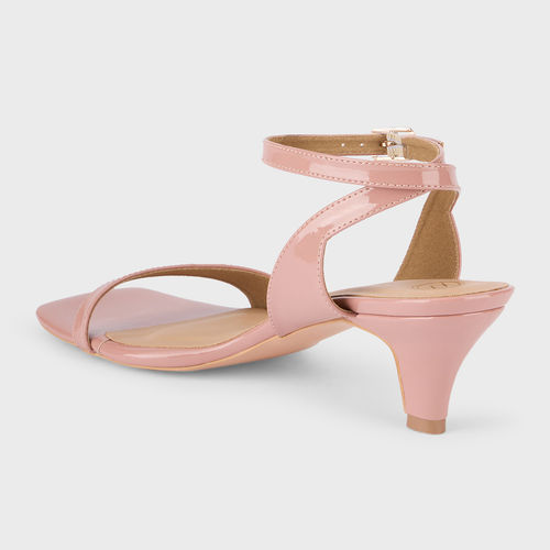 Buy Nude Pink Solid Ankle Strap Kitten Heels Online