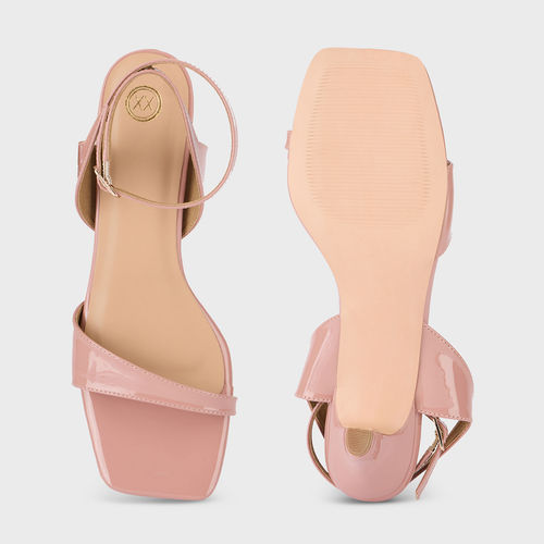 Buy Nude Pink Solid Ankle Strap Kitten Heels Online