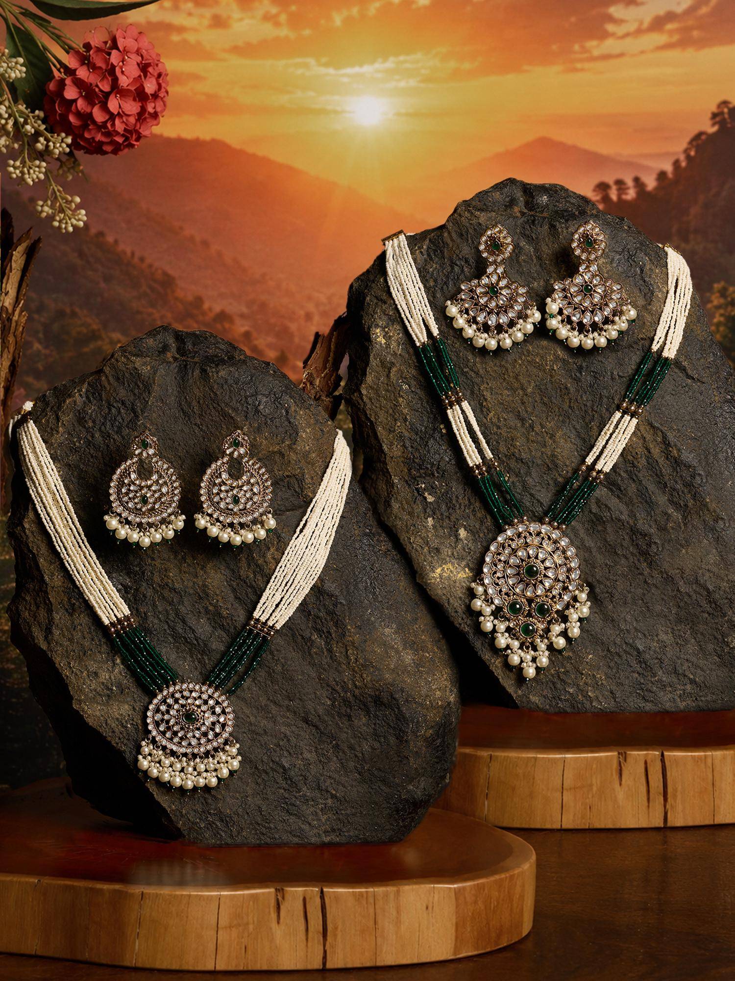Zaveri Pearls Multicolor Stones Multistrand Jewellery Set (Pack of 2)