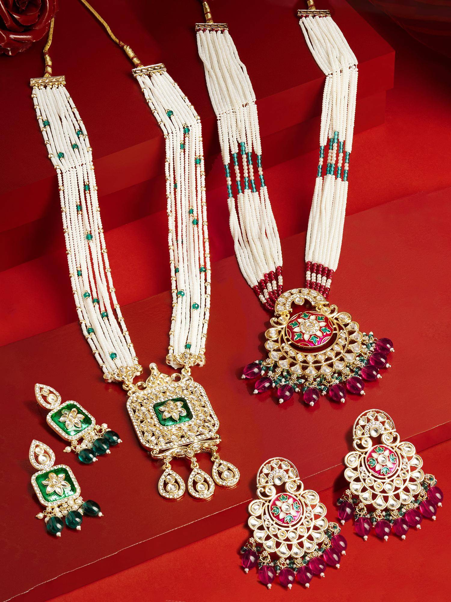 Zaveri Pearls Multicolor Enamel Stones Jewellery Set (Pack of 2)