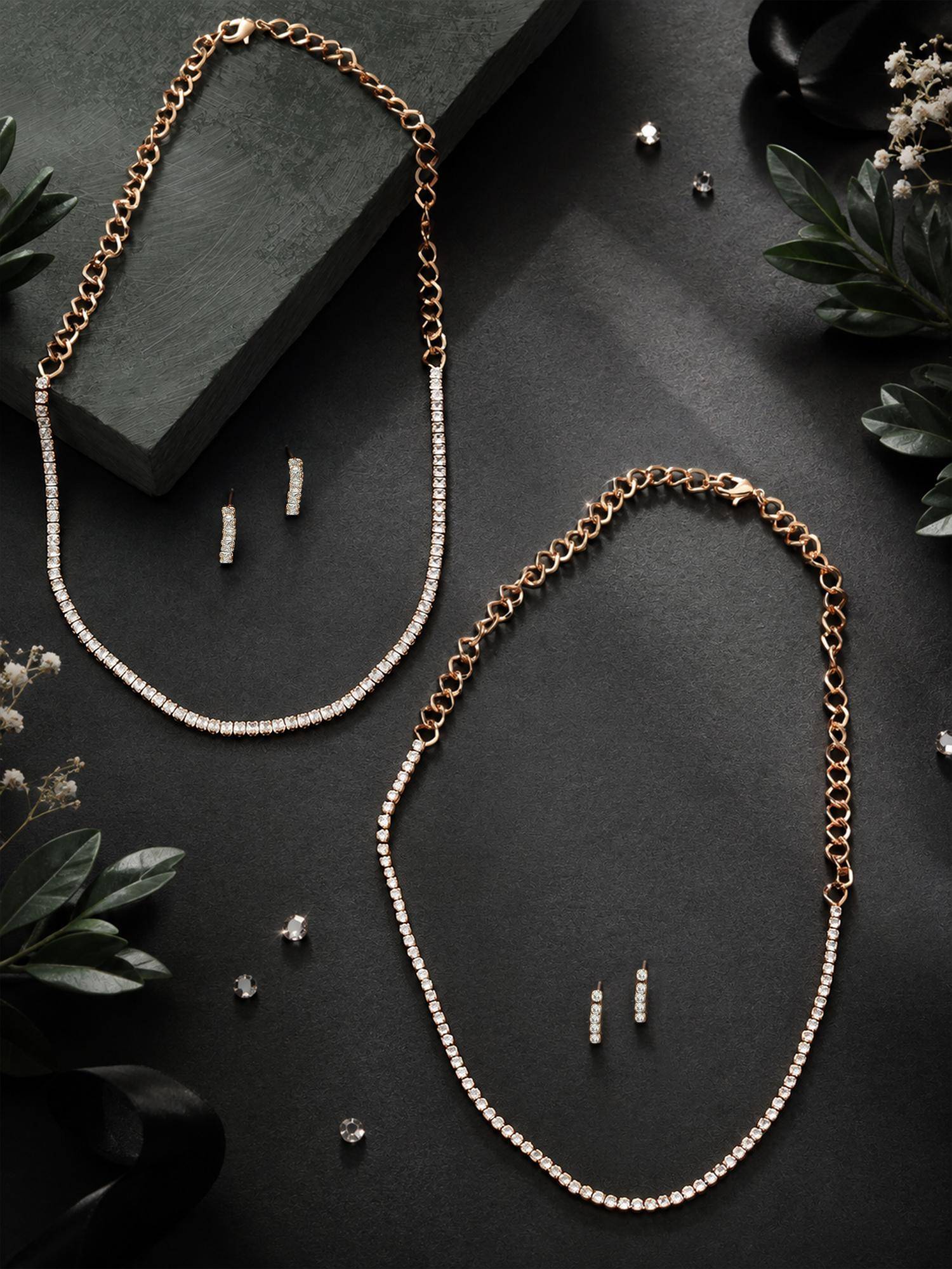 Zaveri Pearls Rose Gold Cubic Zirconia Jewellery Set (Pack of 2)