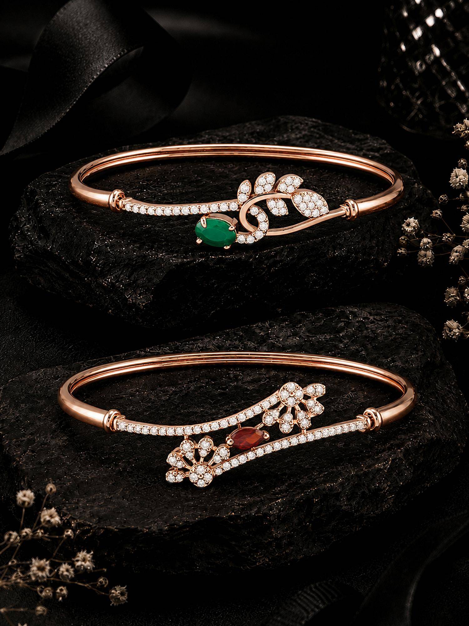 Zaveri Pearls Garnet and Green Cubic Zirconia Bracelet Style Kada (Pack of 2)