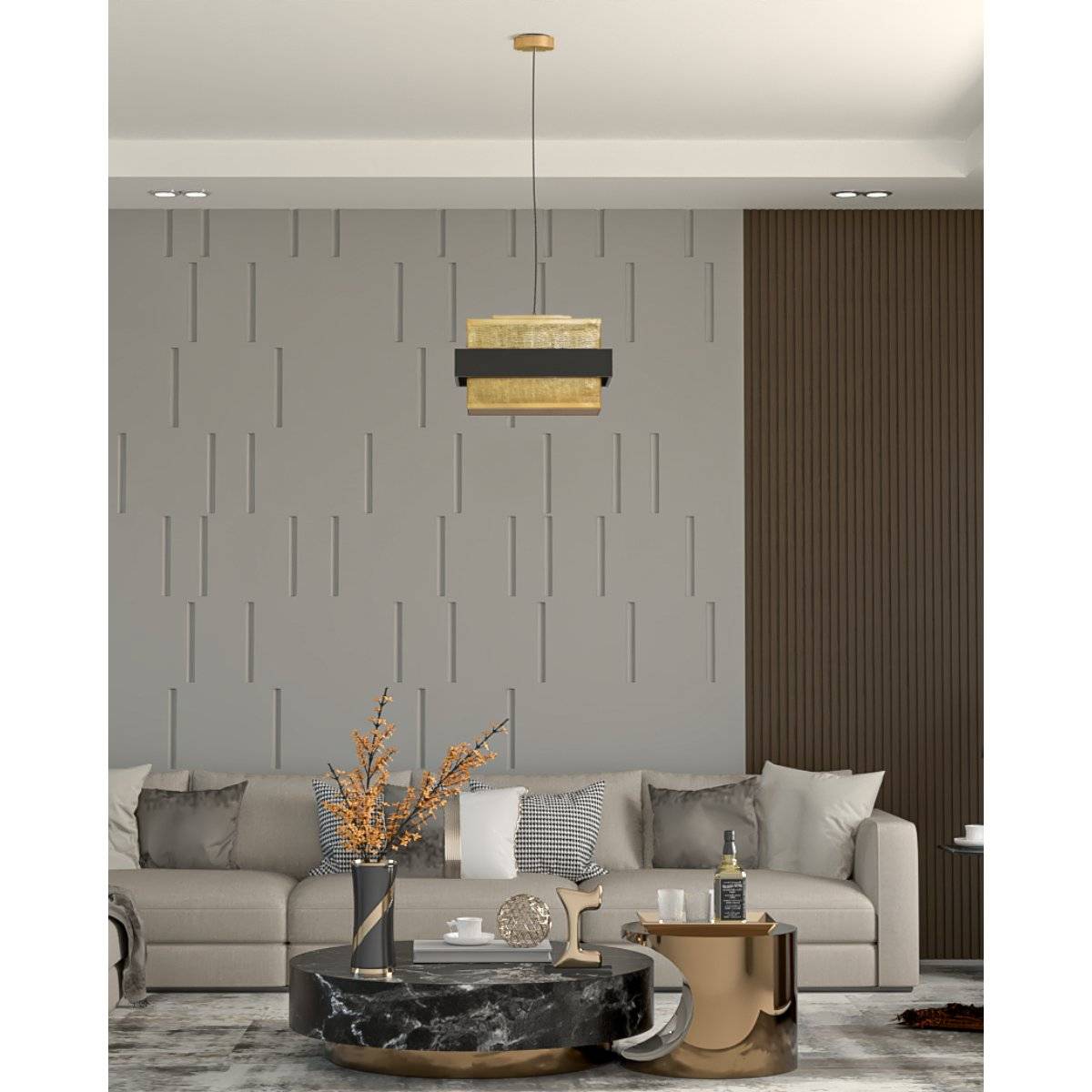 The House of Trendz Hadley Square Pendant Light (L-21, W-21, H-12 Inch) - Gold and Black