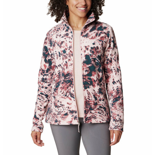 Columbia Womens Pink Fast Trek Printed Full Sleeve Trekking Hiking Fleece  Jacket (XS)